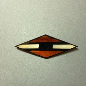 Vintage wood inlay pin abstract brooch